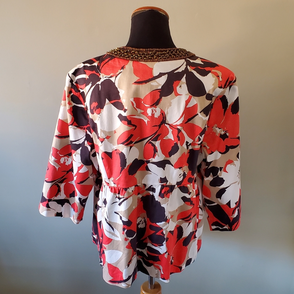 Lane Bryant 16 Bohemian Hawaiian Tropical Floral Resortwear Beaded Peplum Blazer - Picture 12 of 16